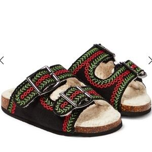 Stella McCartney Kids Folk Embroidered Buckle Slides Size 34